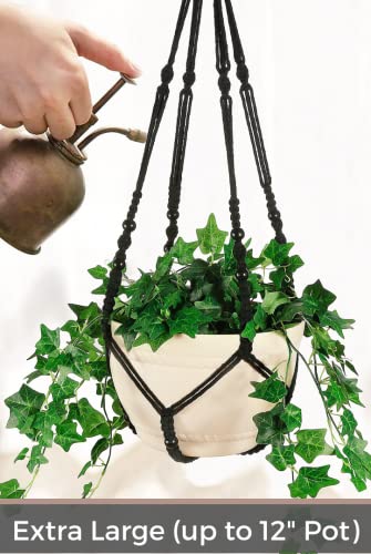 Macrame Plant Hanger Large for 12 inch Pot, Large Plant Hanger - color: Black