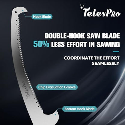 TelesPro Extendable Tree Trimmer: Manual Pole Saw | 6-24ft Telescoping Pruning Pole for Tree Trimming | Saw Attachment, Safety Goggles, and Gloves Included | Trim Branches up to 2" Diameter - size: 24FT POLE