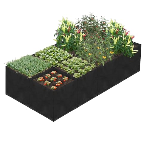 58 Gallon Fabric Raised Garden Bed, 4x1x1ft Large Garden Grow Bag Outdoor 8 Grids Planter Box Felt Planting Container for Growing Tomatoes Potatoes Plants Flowers, Black(1, Medium) - size: 3.94x1.97x0.98 ft