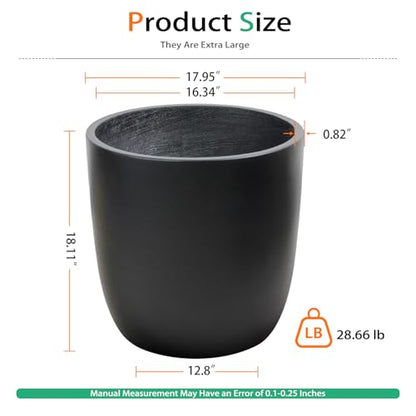 Heyzier Concrete Planter Outdoor Indoor, Large Cement Plant Pots for Trees Flowers (Black, 18 inch)
