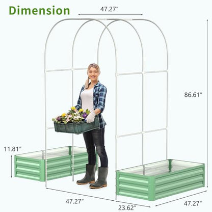 DoCred 3 in 1 Raised Garden Bed with 87"H Arch Trellis 4x2x1 Ft (Rectangle) - color: Green