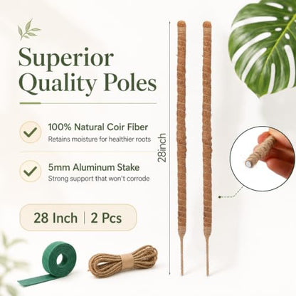 2 Pcs 28" Moss Poles for Climbing Plants, Monstera Support Stakes
