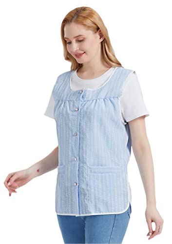 Nanxson Cobbler Aprons for Women with Pockets Smock Apron with Buttons - color: Blue Stripes, size: Medium