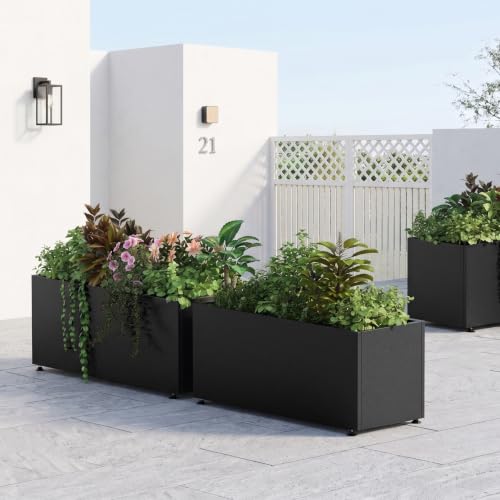 Metal Planter Box Outdoor Rectangular Steel Planter,Easy Assemble 38inBlack