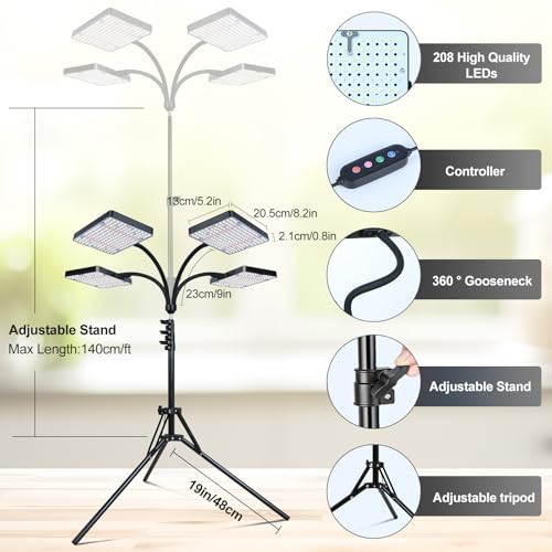4 Head 100W Grow Light with Stand for Indoor Plants, Bonsai Trees - size: 4Head Stand(100W)