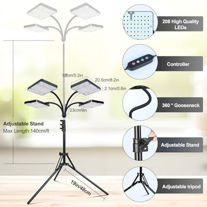 4 Head 100W Grow Light with Stand for Indoor Plants, Bonsai Trees - size: 4Head Stand(100W)