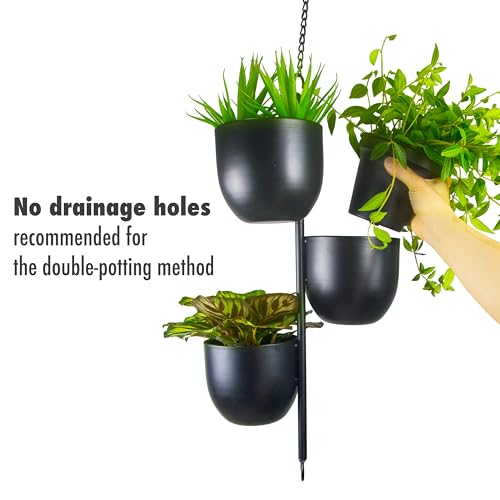 3-Tier Metal Hanging Planter with 6 Inch Oval Pots - Black Modern Triple Tiered Plant Hanger - Vertical Stackable Wall and Ceiling Mount Holder for Indoor and Houseplants - size: Triple-Tier