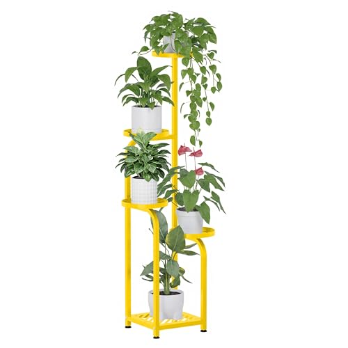 TOSKING Tall 5-Tier Square Plant Stand Indoor Outdoor, Anti-Tip, Yellow - color: Yellow, size: 5-Tier Square Base