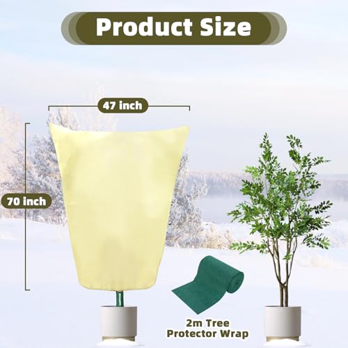 2 Packs Plant Covers Freeze Protection, 47 x 70 Inch 2.47oz/yd² Frost Cloth Shrub Covers with Zipper and Drawstring, Plant Blankets Tree Covers for Outdoor Winter Frost Cold Weather Yellow - size: 47''x 70''-2PCS-Yellow