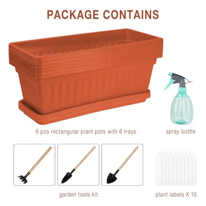 HOXHA 6 Pcs Window Box Planter, 17" Rectangular Planter Box, Brick Red - size: Brick red - 6 pack