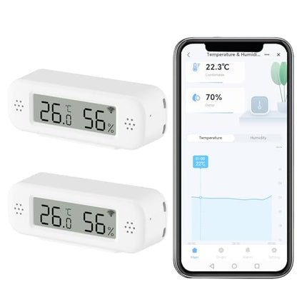 Smart Digital Thermometer Hygrometer, WiFi Indoor Temperature Humidity Sensor with App Alerts, Mini Room Temperature Meter with Data Storage and Export, Compatible with Alexa. 2PCS - style: 2PCS