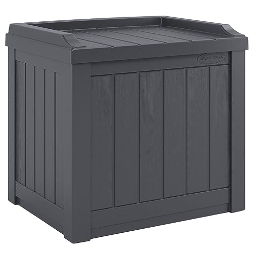 Suncast 2 Pack Small Deck Box Storage w/Bench Seat for Indoor & Outdoor Use, 22 Gal., Cyberspace