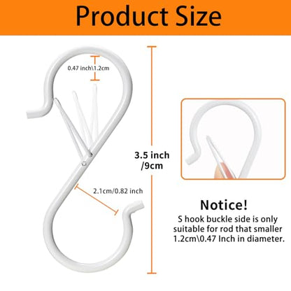 12 PCS S Hooks for Hanging with Safety Buckle, Heavy Duty Metal S Hooks - color: White