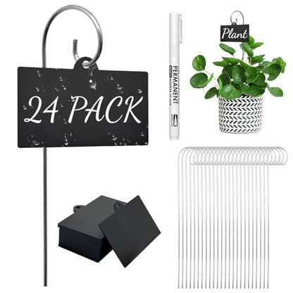 Plant Labels Stakes 24 Pcs, Acrylic Reusable Weatherproof Markers with Pen