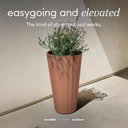 Veradek Column Series Tall Planter - Tapered Outdoor Planter with Shelf - color: Terracotta, style: Wide Groove - 2 Pack