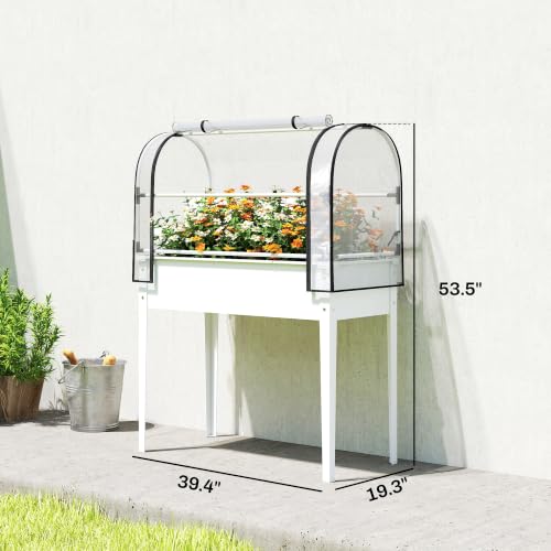 Outsunny Raised Garden Bed with Flip-Up Cover 39.4" x 19.3" x 53.5", White - color: White