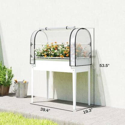 Outsunny Raised Garden Bed with Flip-Up Cover 39.4" x 19.3" x 53.5", White - color: White