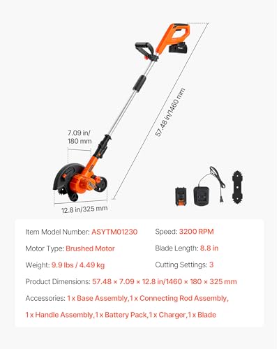VEVOR Lawn Edger 8.8-in Blade, 20V Battery Powered Cordless Edger Lawn Tool - size: 8.8 inches