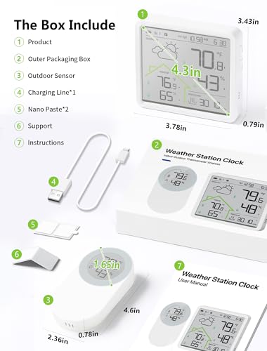 Wireless Weather Station, Indoor Outdoor Thermometer with 4.3" Display