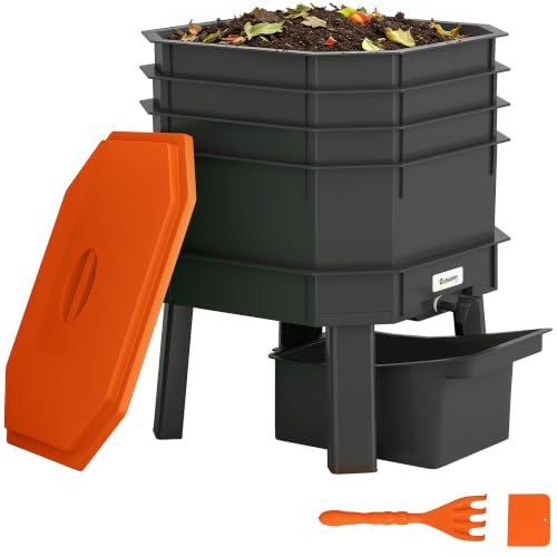 Outsunny 4-Tray Worm Composter Bin 7.4 Gal for Indoor & Outdoor, Orange - color: Orange