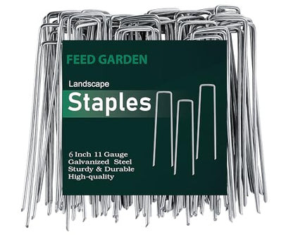 FEED GARDEN 6 Inch 25 Pack Galvanized Landscape Staples 11 Gauge Anti-Rust Garden Stakes SOD Pins Yard Stakes - size: 6 Inch