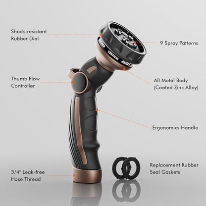 RESTMO Hose Nozzle Heavy Duty, Metal Water Hose Sprayer for Garden - color: Oil Rubbed Bronze, size: 9 Watering Patterns