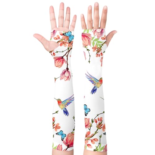Garden Sleeves for Women Boho Gardening Sleeves with Thumb Holes UV Sun Protection Arm Sleeves for Women - color: Hummingbird