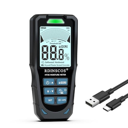 Pinless Moisture Meter for Drywall & Concrete, Black - color: Black
