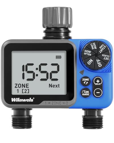 Water Timer for Garden Hose, 2 Zone Sprinkler Timer, Automatic Irrigation System/Rain Delay/Manual Watering, Programmable Watering for Lawn, Yard, Drip Irrigation C12WT06 - color: Plastic