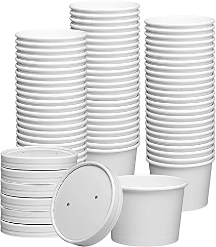 GUSTO 8 oz. White Paper Food Containers with Vented Lids [50 Count] To Go Hot Soup Bowls, Disposable Ice Cream Cups, Ideal for Hot and Cold Foods - (Formerly Comfy Package) - color: 50 Count - White, size: 8 oz.