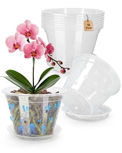10 Pack 7 Inch Orchid Pot , Deeper&Thicker Plastic Orchid Pots with Holes - size: 10 Pack - 7 Inch