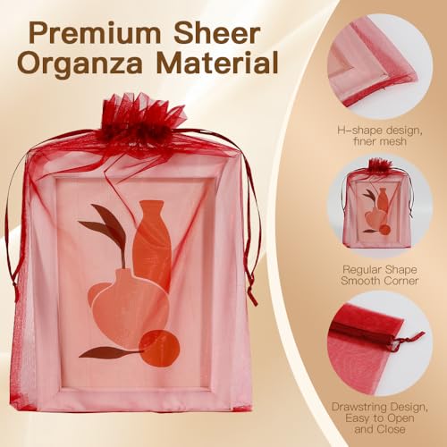 Burgundy Organza Bags, 100 PCS Sheer Mesh Bags Drawstring 8x12 Inch, Large Wedding Gift Party Favor Bag, Mesh Gift Candy Goodie Jewelry Fruit Protection Bag for Bathroom Soaps Christmas Birthday - color: burgundy-100pcs