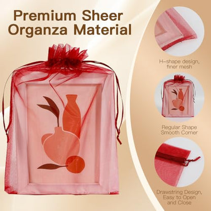 Burgundy Organza Bags, 100 PCS Sheer Mesh Bags Drawstring 8x12 Inch, Large Wedding Gift Party Favor Bag, Mesh Gift Candy Goodie Jewelry Fruit Protection Bag for Bathroom Soaps Christmas Birthday - color: burgundy-100pcs