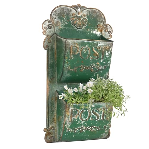 All Chic Wall Hanging Planter Outdoor Wall Planters Metal Wall Planter Flower Pot Double Layer Wall Planters for Indoor Ourtdoor Plants Porch Decor (Green) - color: Green