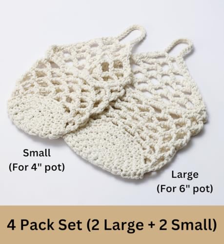 4 Pack Macrame Wall Plant Hanger for 6" & 4 in, Small Hanging Plant Basket - color: Beige X 4pc