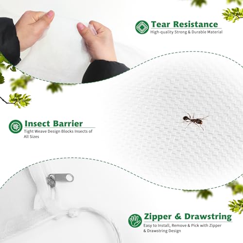 OZMI 4 Pack Fruit Tree Blueberry Bush Netting Cover, 4.6Ft x 5.9Ft Reusable Bird Netting for Garden Protection with Zipper & Drawstring, Shrubs Tomato Strawberry Plant Bushes Protector - size: 4.6 x 5.9 FT