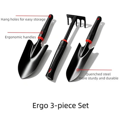 3-in-1 Garden Tool Set, Trowel, Transplanter & Cultivator,with Hang Hole,Ergonomic Handle and Comfort Grip,Rust Resistant Quenched Steel,Gardening Tools for Yard