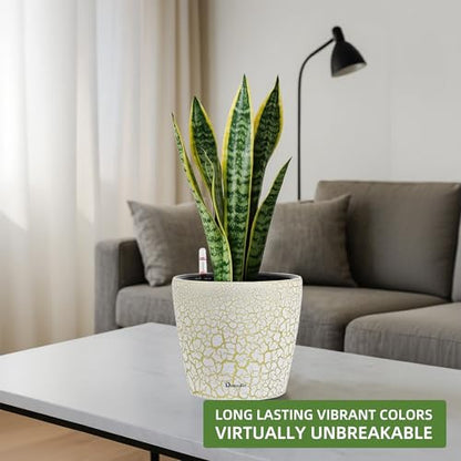 Dexceder 9x8 Self Watering Planter (White Gold Crackle) - color: White Gold, size: 9x8