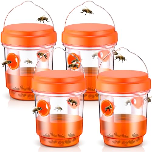 Qualirey 4 Pcs Wasp Traps for Outdoors Wasp Killer Hanging Bee Traps Reusable Fly Bee Killer for Indoor Outdoor Patio Garden Home (Orange) - color: Orange