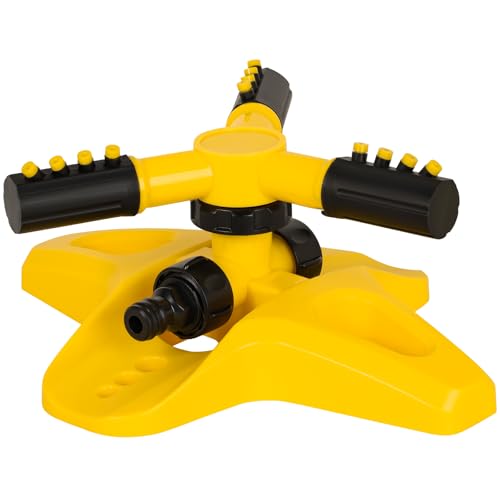 360 Degree Rotating Garden Sprinkler for Yard, Lawn and Large Area Coverage with 3 Adjustable Arms (Yellow)