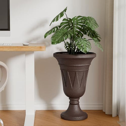 24"Tall Urn Planters for Outdoor Plants, Urns and Pedestal Set of 2 - color: Brown-sandblasting
