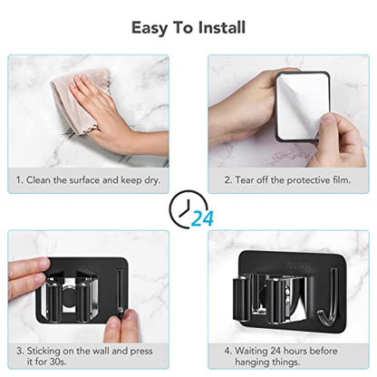 homeasy Broom Holder Wall Mount 4Pcs, Self Adhesive Mop Broom Hanger - color: Black Mix