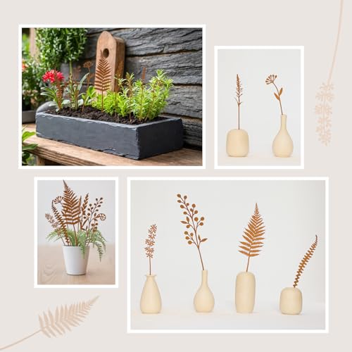 8-Piece Fern & Leaf Metal Garden Stakes - color: Rust Brown – Fern & Leaf