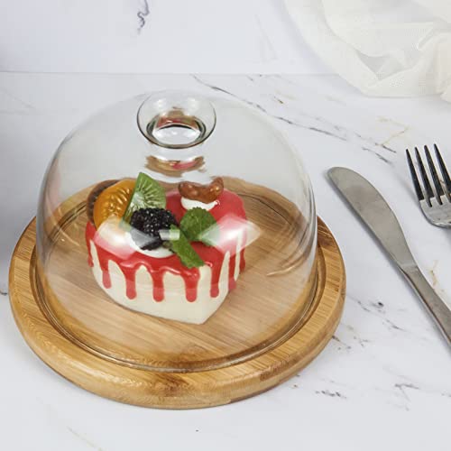 4.9''Glass Dessert Dome with Base, 6.3" Mini Decorative Cake Tray