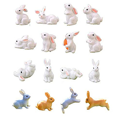 16 Pcs Fairy Garden Miniature Rabbit Figure Mini Bunny Figurines Miniature Animal Rabbit Figures, Rabbit Cake Topper Decoration Desktop Decor
