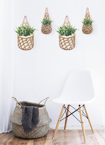 2 Packs Macrame Wall Plant Hanger for 6 in, Small Hanging Plant Basket - color: Jute X 2pc