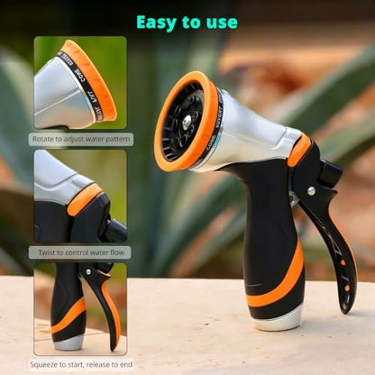 QUOBAS Metal Garden Hose Nozzle, Heavy Duty Water Hose Sprayer, Leak Proof - color: Orange