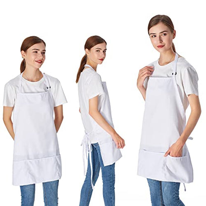 Jubatus 2 Pack 3 Pockets Adjustable Bib Apron Chef Kitchen Cooking Aprons for Women Men, White - color: White