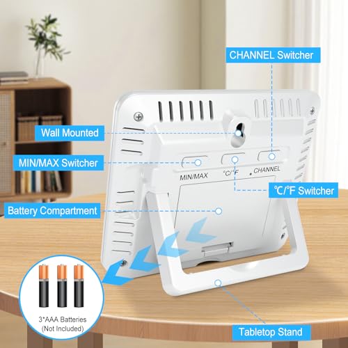 Urageuxy Wireless Indoor Outdoor Thermometer with 3 Sensors - color: White