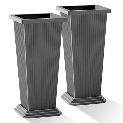 Plastic 24" Tall Outdoor Planters Set of 2, Ribbed - color: Gray Ribbed